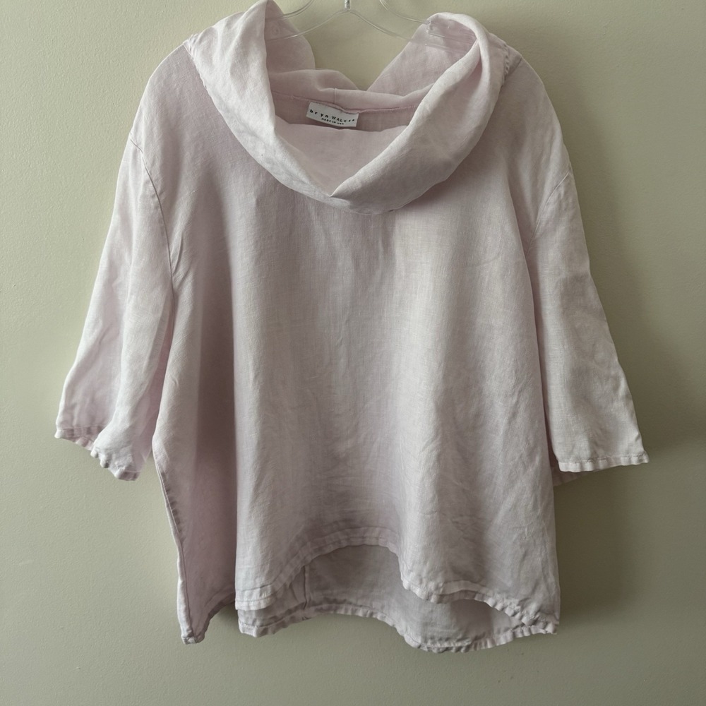 bryn WALKER Nola Pink Linen Cowel Neck Elbow Length Sleeves Womens L Made Usa